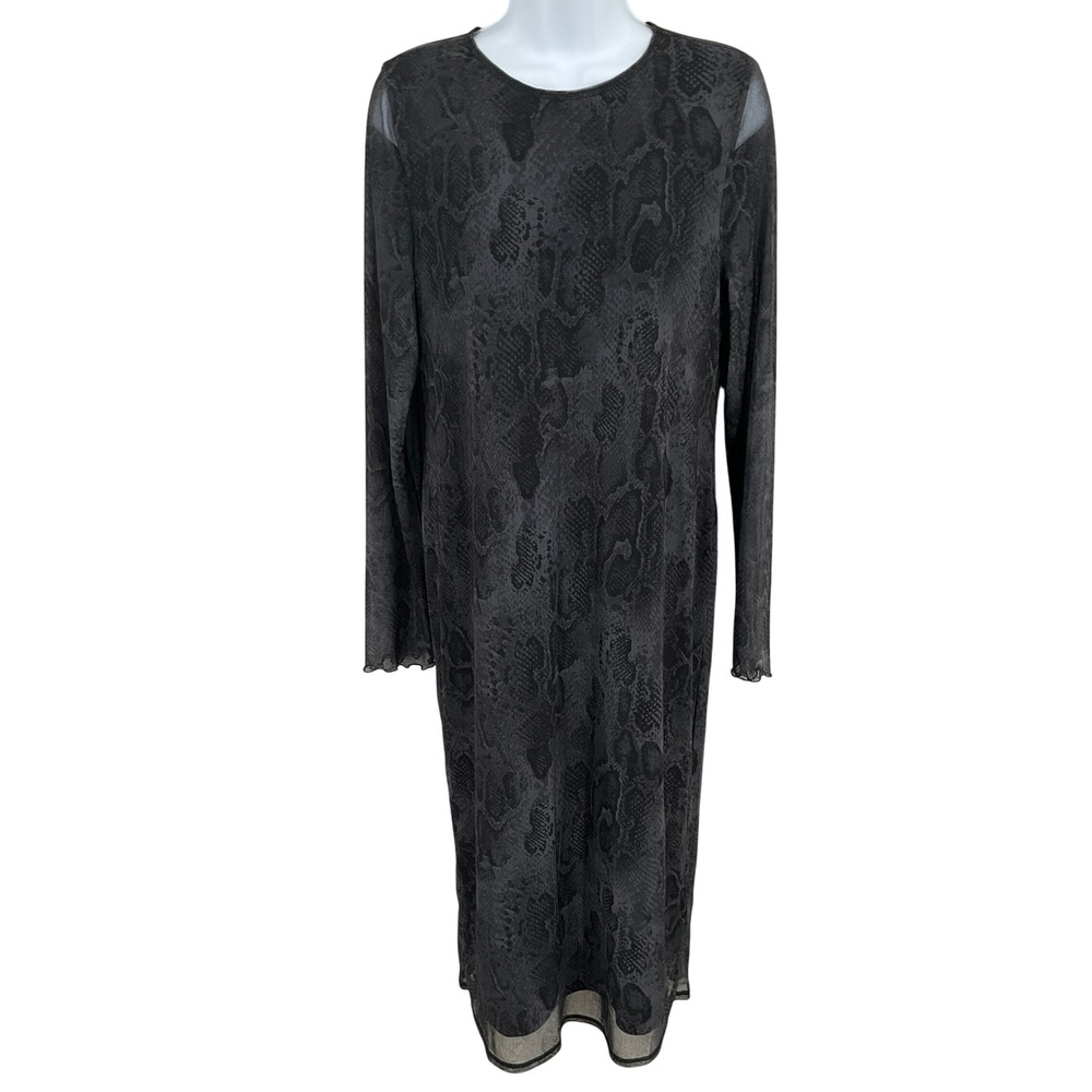 NEW Mesh Dress Women Sz L Grey Snake Lined Edgy Goth Grunge Streetwear Dark